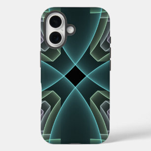 Funda iPhone 16 Gráfico de arte fractal geométrico Verde azulado m