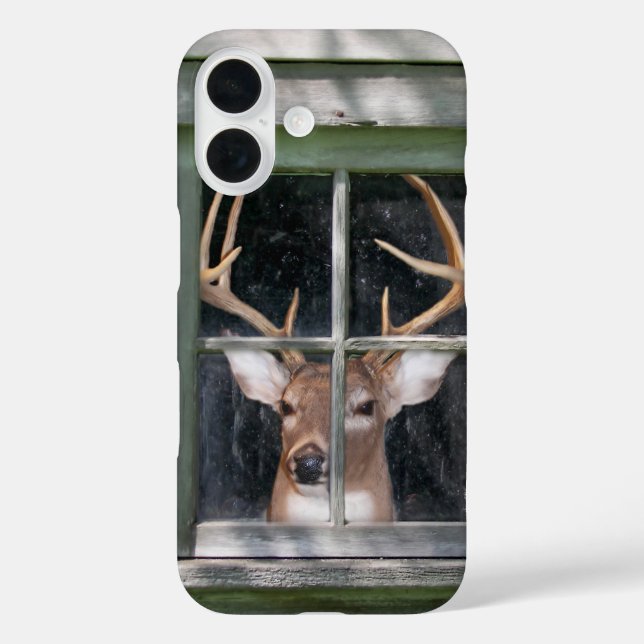 Funda iPhone 16 gran alce en ventana rústica (Reverso )