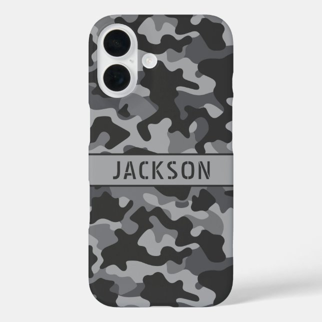 Funda iPhone 16 Gray Camouflage Personalized (Reverso )