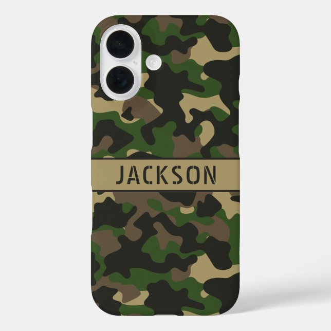 Funda iPhone 16 Green Brown Camouflage Personalized (Reverso )
