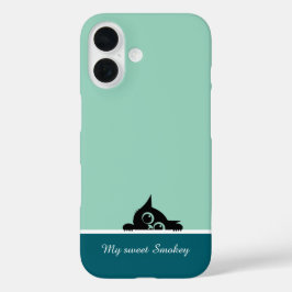 Funda iPhone 16 Green iPhone Case with Cute Kitten Design