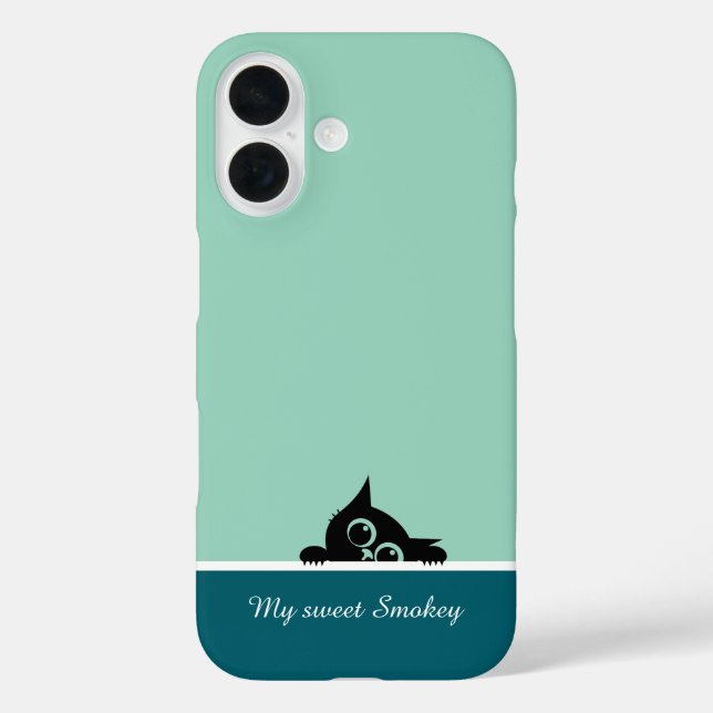 Funda iPhone 16 Green iPhone Case with Cute Kitten Design (Reverso )