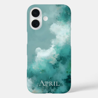 Funda iPhone 16 Green & White Abstract Paint 