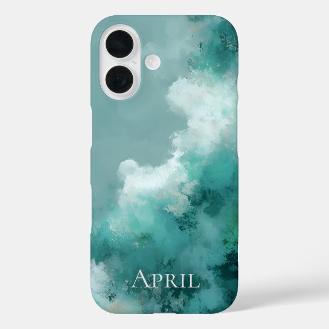 Funda iPhone 16 Green & White Abstract Paint  (Reverso )