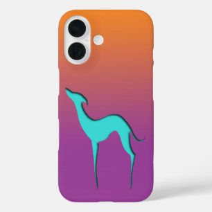Funda iPhone 16 Greyhound Whippet dog azul naranja púrpura oscuro
