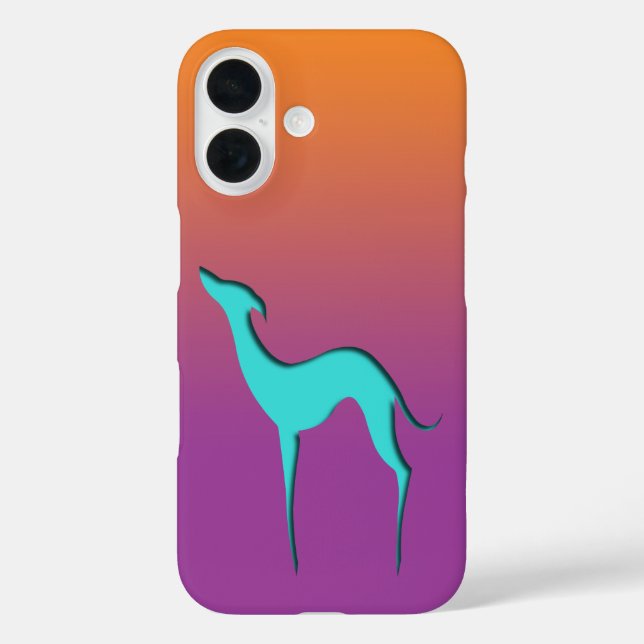 Funda iPhone 16 Greyhound Whippet dog azul naranja púrpura oscuro (Reverso )