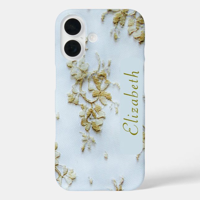 Funda iPhone 16 Gris Gold Lace Feminine and Elegant (Reverso )