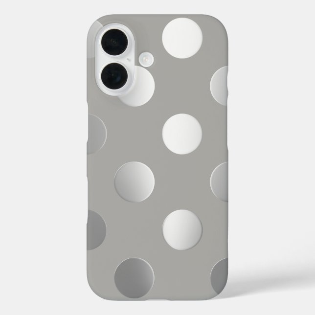 Funda iPhone 16 Gris, puntos de Polka Plateado (Reverso )
