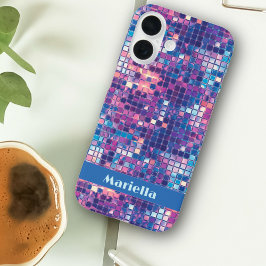 Funda iPhone 16 Groovy Blue & Purple Disco Ball Personalizado