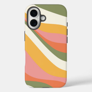 Funda iPhone 16 Groovy líneas de onda retro en amarillo verde y ro
