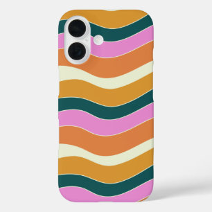 Funda iPhone 16 Groovy líneas retro rosadas y onduladas verdes