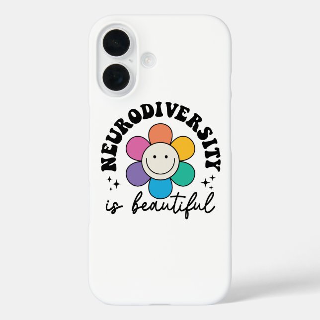 Funda iPhone 16 Groovy Rainbow Smiley Flower Neurodiversity (Reverso )