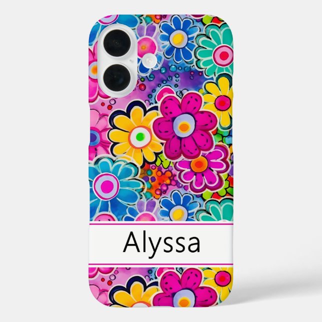 Funda iPhone 16 Groovy Retro Floral Personalizado (Reverso )