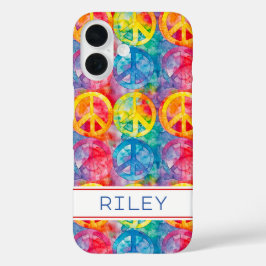 Funda iPhone 16 Groovy Retro Hippie Peace Sign Personalized