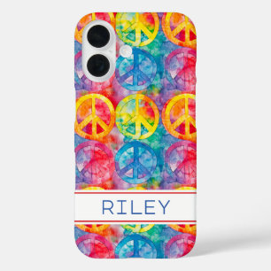 Funda iPhone 16 Groovy Retro Hippie Signo de Paz Personalizado