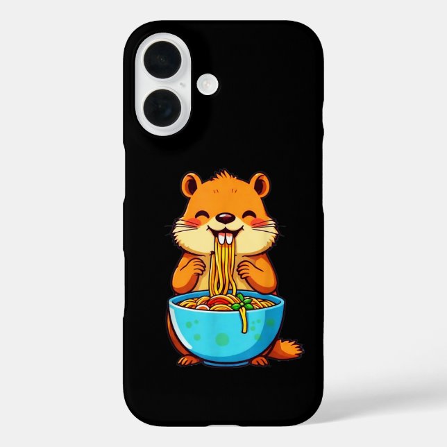Funda iPhone 16 Groundhog Comer Ramen Feliz Día de la Marmota (Reverso )