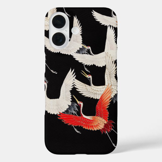 Funda iPhone 16 Grullas voladoras: Arte japonés de kimono con aves (Reverso )