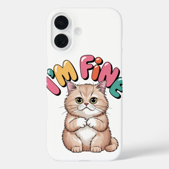 Funda iPhone 16 Grumpy Cat "I'm Fine" Funny Cartoon Shirt (Reverso )