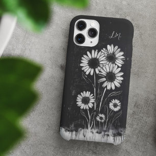 Funda iPhone 16 Grunge Daisy Negro Monograma Blanco Nombre persona