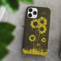 Grunge Daisy Yellow Brown Monograma Nombre persona