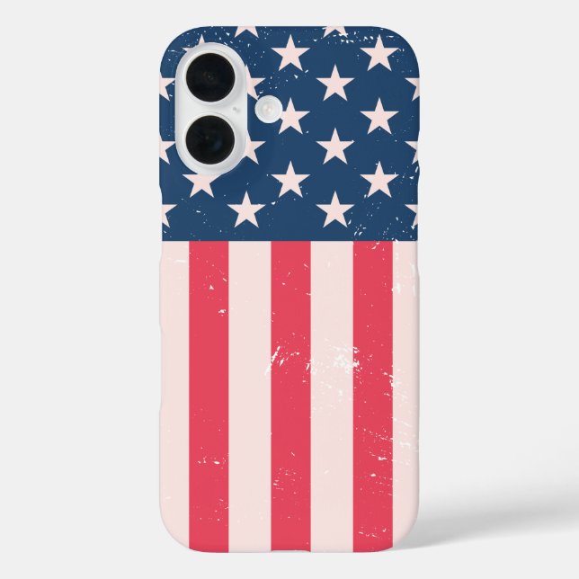 Funda iPhone 16 Grunge de la bandera estadounidense clásica (Reverso )