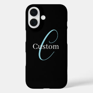Funda iPhone 16 Guión curativo editable Monograma Blanco azul negr