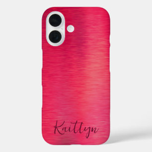 Funda iPhone 16 Guión de brillo metálico de Faux rosado personaliz