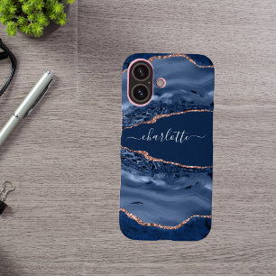 Funda iPhone 16 Guión de nombre de mármol de agaño de oro de rosa