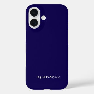 Funda iPhone 16 Guión manuscrito minimalista moderno azul oscuro