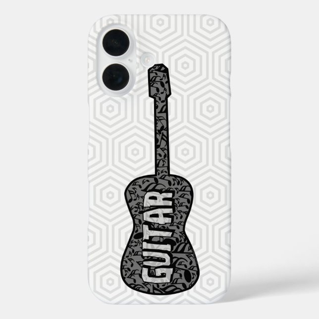 Funda iPhone 16 Guitar Music Notes Text (Reverso )