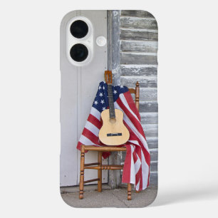 Funda iPhone 16 Guitarra con bandera estadounidense