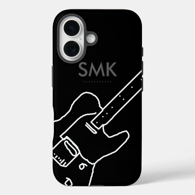 Funda iPhone 16 Guitarra con nombre negro (Reverso )