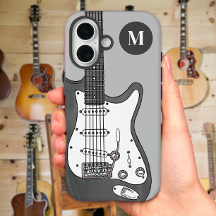 Funda iPhone 16 Guitarra Eléctrica Personalizada Gris Negro Blanco