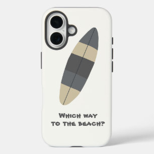 Funda iPhone 16 ¿Hacia dónde queda la playa? Tabla de surf gris