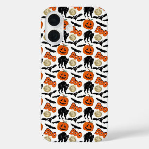 Funda iPhone 16 Halloween Boo Bats Calabaza De Gatos Y Dibujo De L