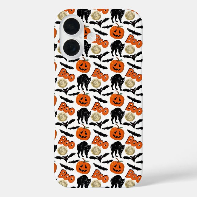 Funda iPhone 16 Halloween Boo Bats Calabaza De Gatos Y Dibujo De L (Reverso )