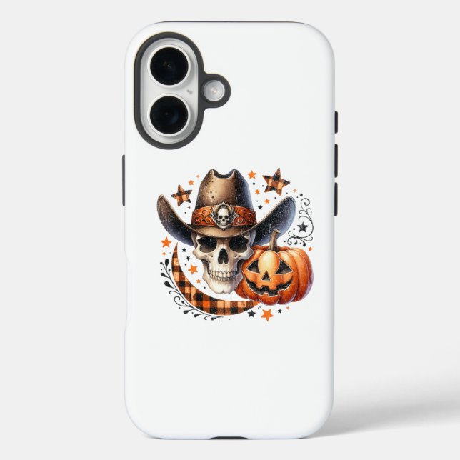 Funda iPhone 16 halloween con cráneo de vaquero (Reverso )
