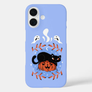 Funda iPhone 16 Halloween con gatos negros y adorables