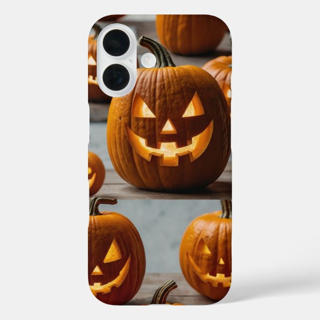 Funda iPhone 16 Halloween de calabaza sonriente (Reverso )