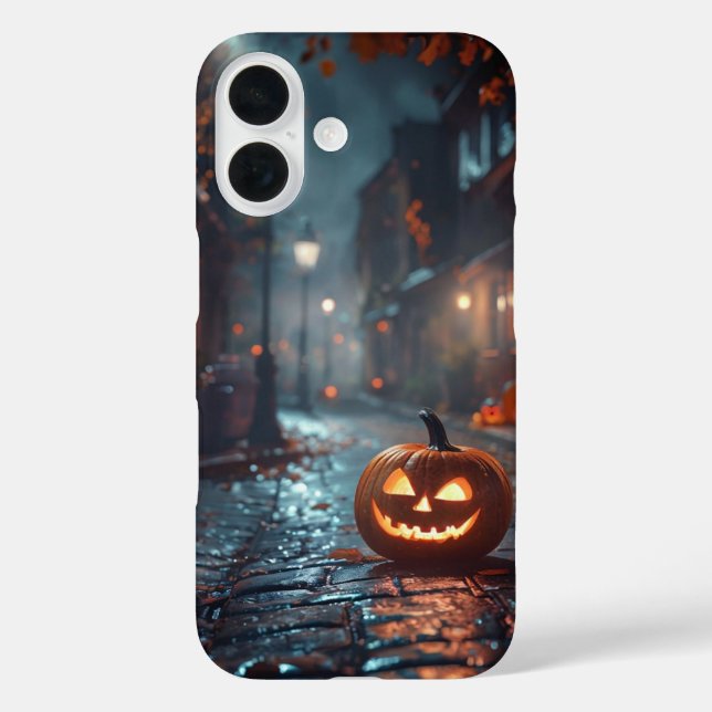 Funda iPhone 16 Halloween espeluznante Jack-O'Lantern (Reverso )