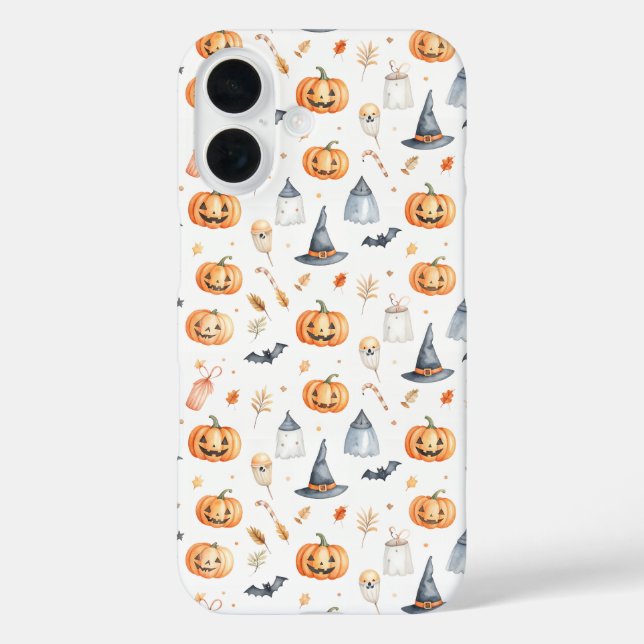 Funda iPhone 16 Halloween Pumpkins and Ghosts Pattern (Reverso )
