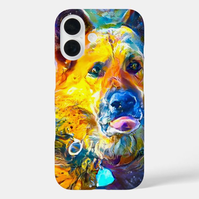 Funda iPhone 16 Halo: Retrato de un pastor alemán (Reverso )