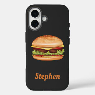 Funda iPhone 16 Hamburguesa Ilustracion de comida rápida con nombr