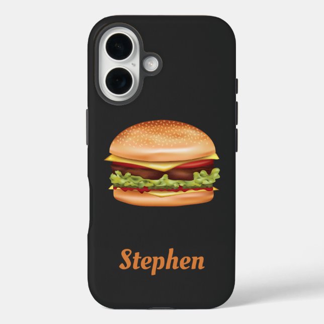 Funda iPhone 16 Hamburguesa Ilustracion de comida rápida con nombr (Reverso )