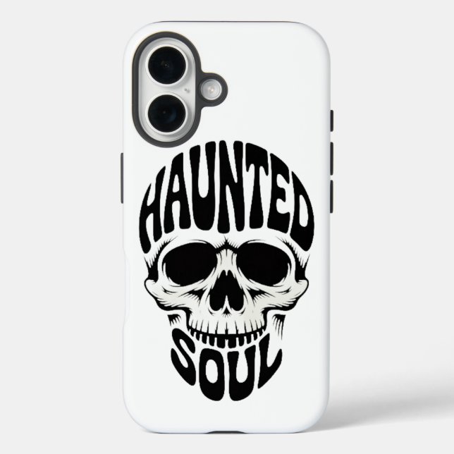 Funda iPhone 16 Haunted Soul Skull Typography (Reverso )