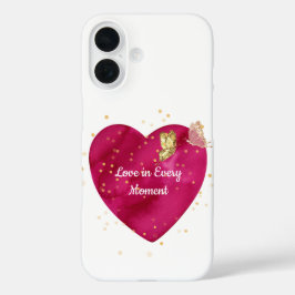 Funda iPhone 16 Heart & Gold Butterfly Valentine Phone Case