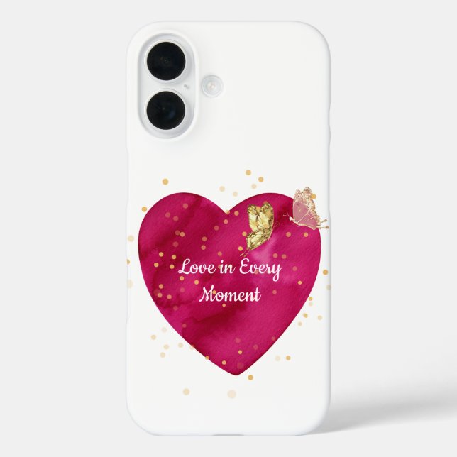 Funda iPhone 16 Heart & Gold Butterfly Valentine Phone Case (Reverso )