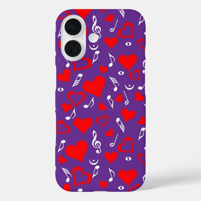 Funda iPhone 16 Hearts and Music Notes (Reverso )