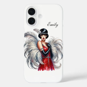 Funda iPhone 16 Hermosa dama Art Deco agregue su nombre 