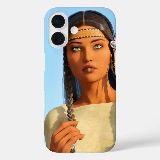 Funda iPhone 16 Hermosa nativa estadounidense vestimenta indígena (Reverso )